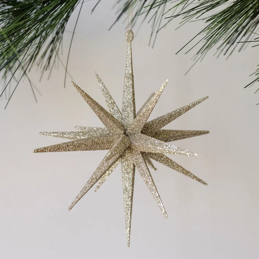 6" Gold Glitter Starburst Ornament