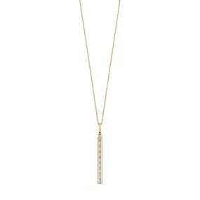 9ct Yellow Gold Baguette Glitter Long Bar Necklace GN348