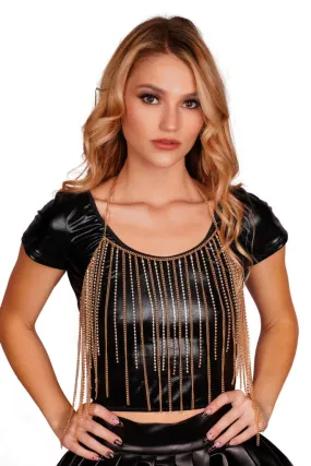 Chest Tassel Chain in Rhinestones & Gold