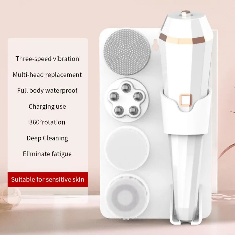 Electric Facial Cleansing Instrument Silicone Face Cleaning Brush One Machine Multi-Head Washing Massage Removing Makeup