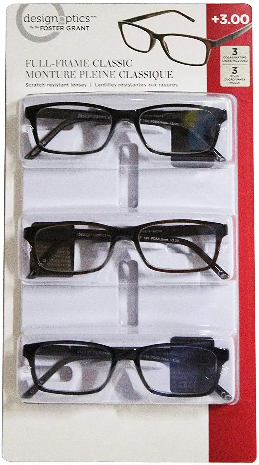 Foster Grant Full Frame Classic Eye Wear (3 Coordinating Cases Included).