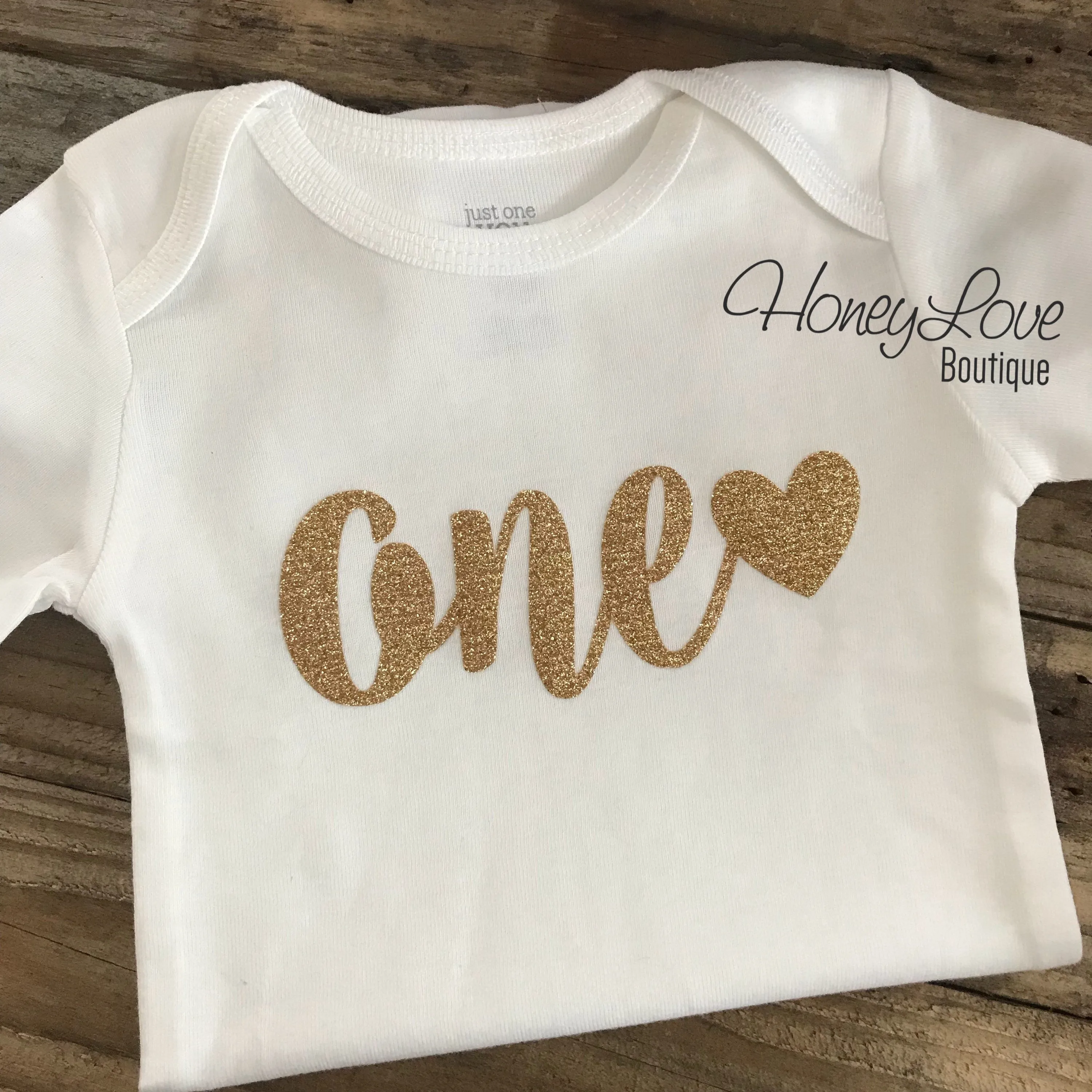 one with heart bodysuit - Gold or Silver glitter