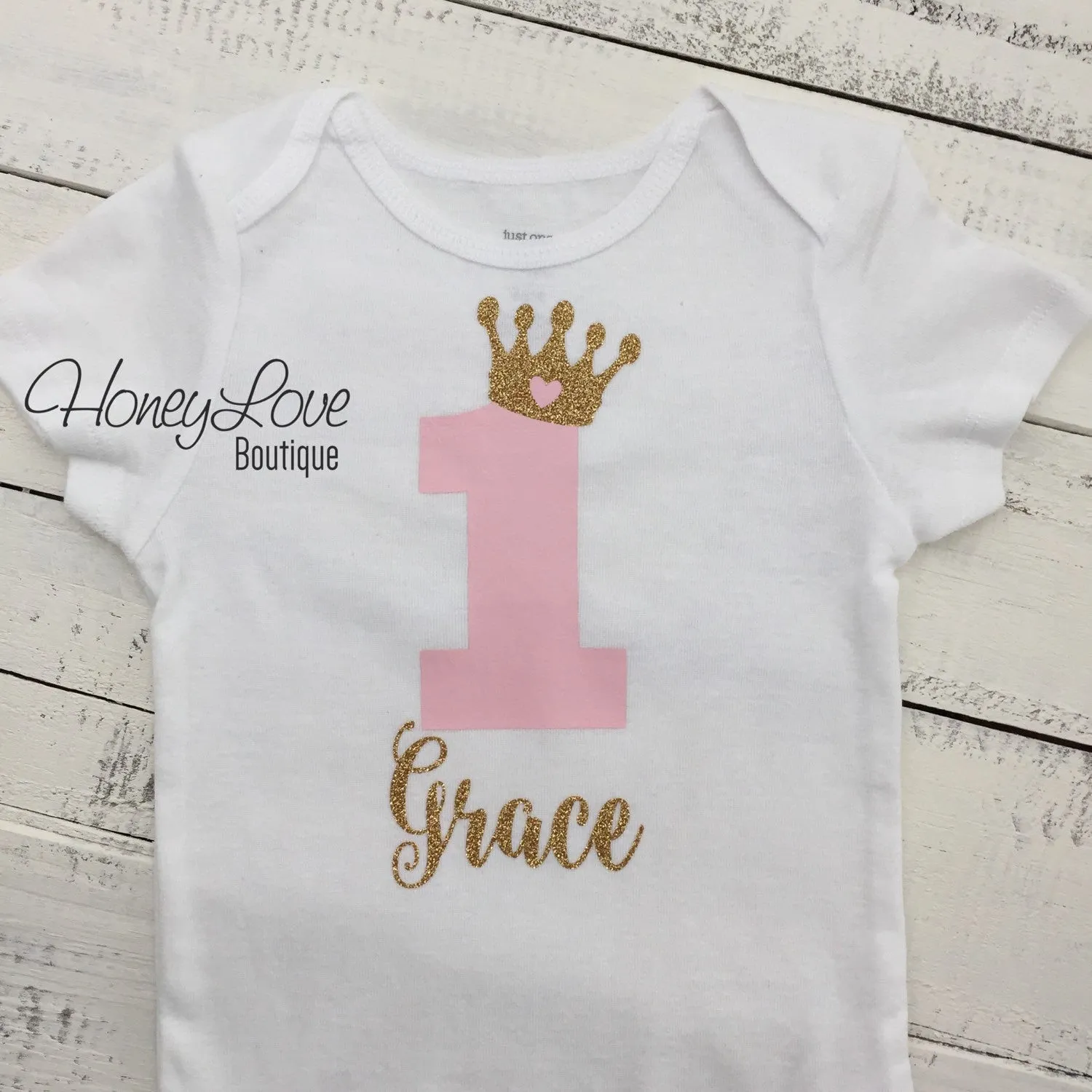 Personalized 1st Birthday Princess Outfit - Gold Glitter, Light Pink and Mint/Aqua