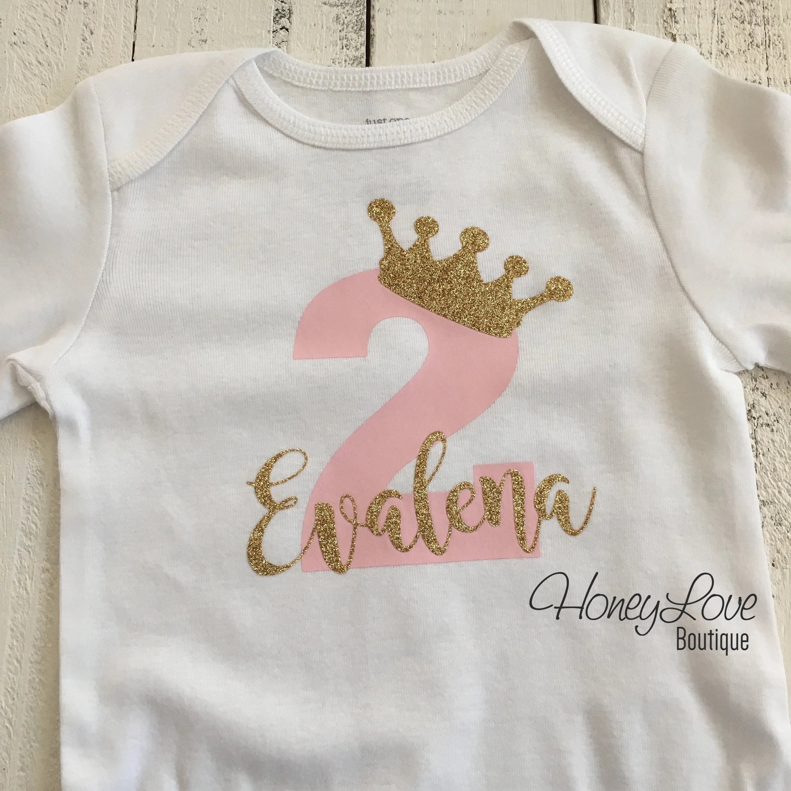 Personalized 2nd Birthday Princess T-shirt - Light Pink and Gold glitter